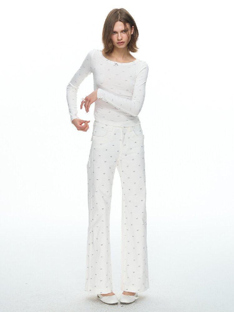 Bow Full Print Straight Pant【s0000015879】