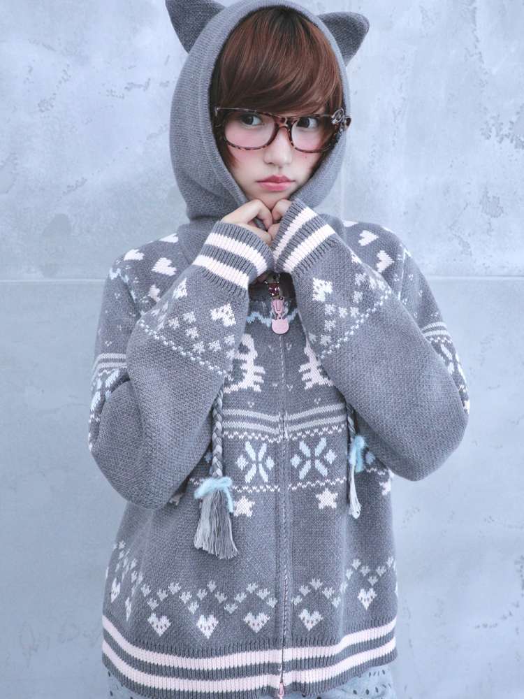 Ghost Horse Grey Fair Isle Hooded Jacket【s0000014697】