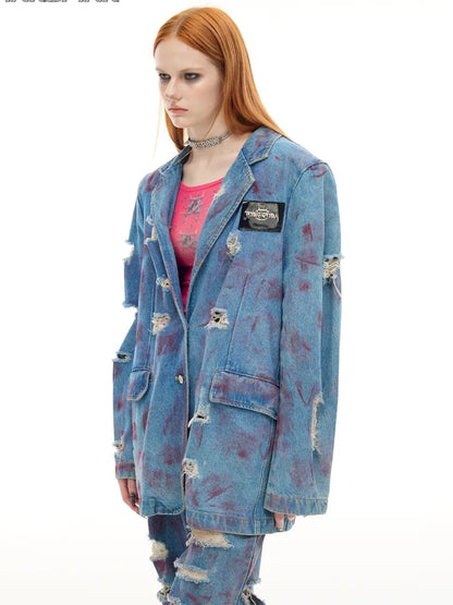 Shoulder Pads Gender-Neutral Denim Jacket【s0000014005】