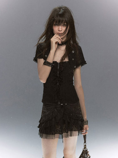 Punk Textured Ruffled Two-Piece Set【s0000017497】