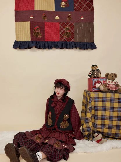 Cotton-trimmed plaid vest【s0000014171】