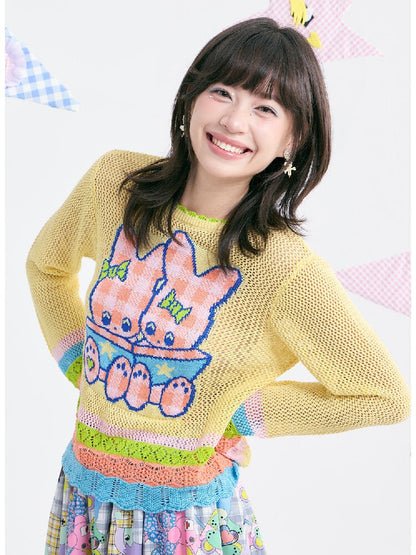 Yellow Cute Cute Mesh Knit Cover Up Sweater【s0000018370】