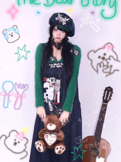 Green Y2K Loose Velvet Sweater【s0000014623】