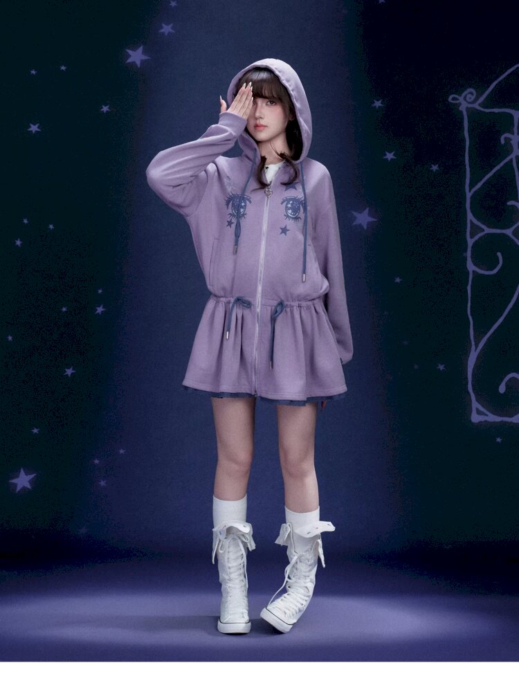 Purple Comic Eye Sweatshirt Dress【s0000015439】