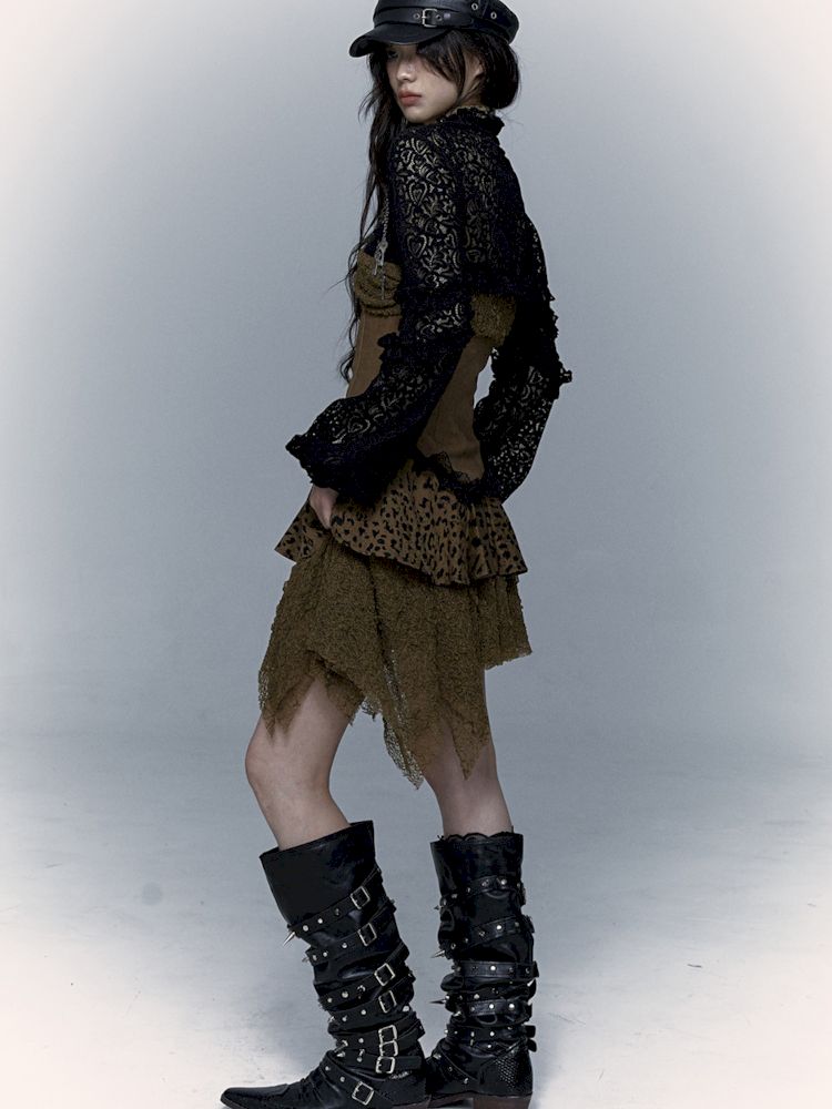 Lantern Sleeve Shoulder Lace Ultra Short Blouse【s0000009003】