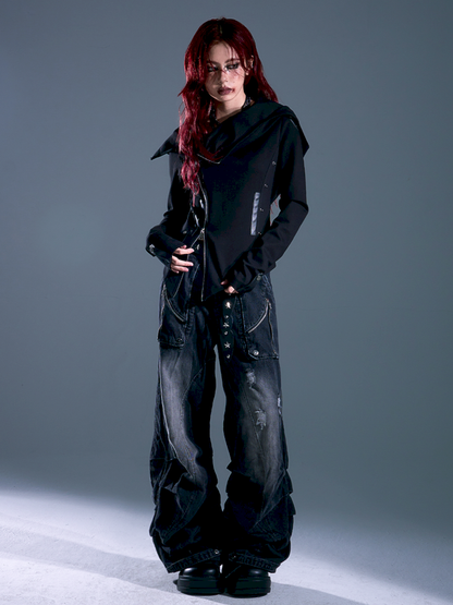 Asymmetric Slim-Fit Zipper Knit Cardigan【s0000013916】