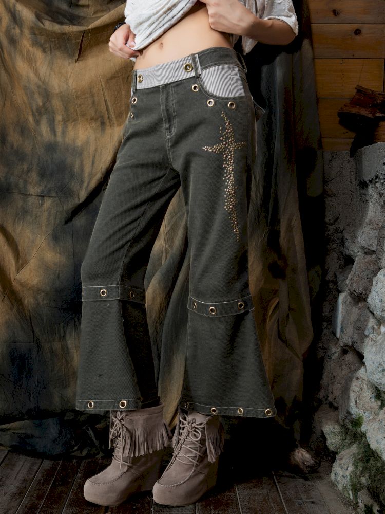 Military Green Cropped Flared Pants【s0000013894】