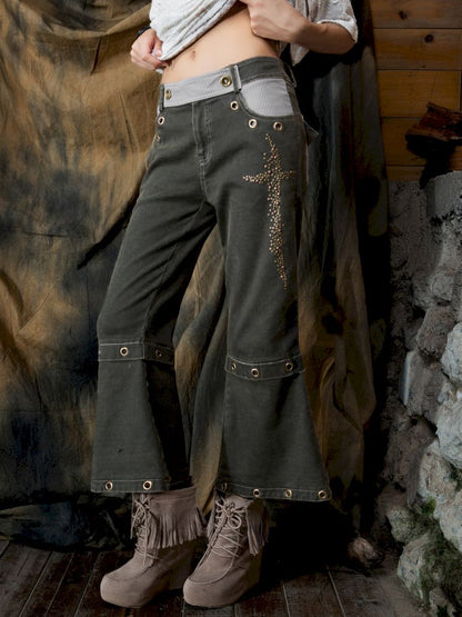 Military Green Cropped Flared Pants【s0000013894】