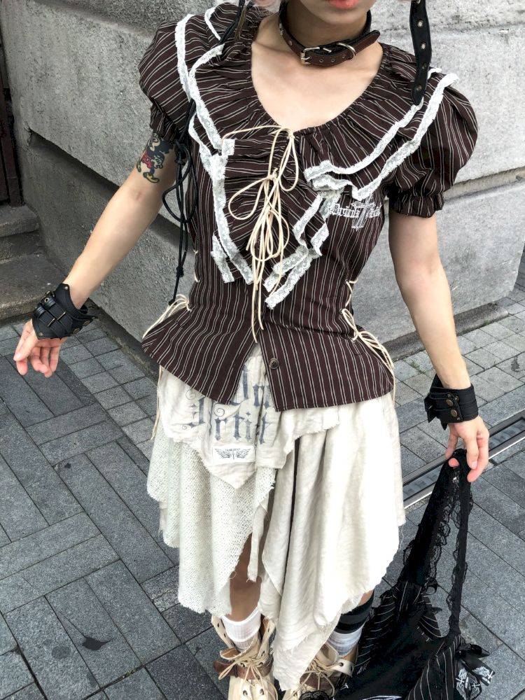 Bubble Sleeve Tie Waist Short Shirt【s0000013527】