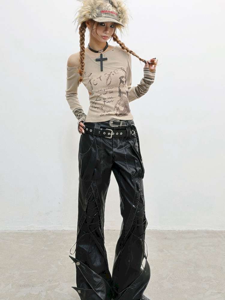 Strap Double Waist Leather Pants【s0000014834】