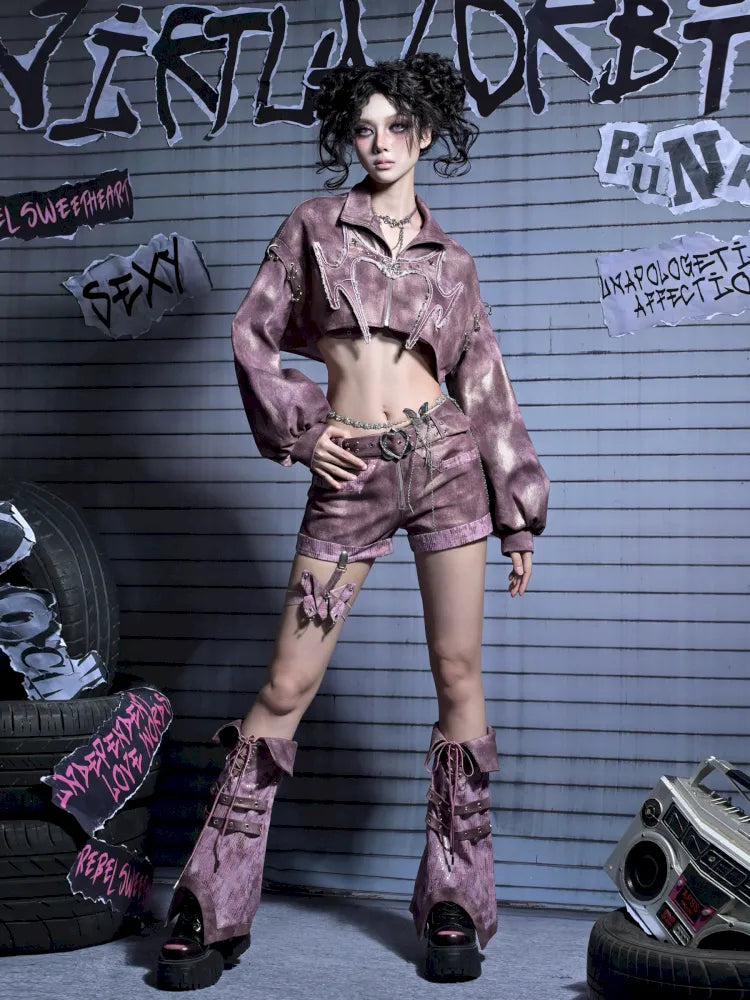 Embroidered Rivet Girl Punk Style Niche Short Denim Jacket【s0000014029】