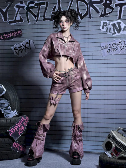 Embroidered Rivet Girl Punk Style Niche Short Denim Jacket【s0000014029】