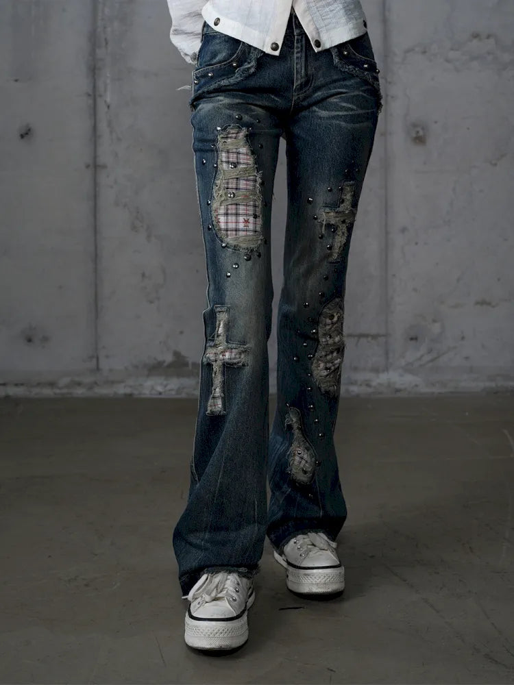 Distressed Straight-Leg Slim-Fit Jeans【s0000013946】