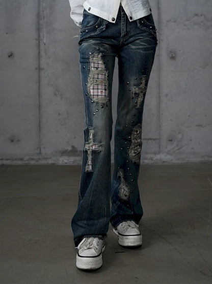 Distressed Straight-Leg Slim-Fit Jeans【s0000013946】