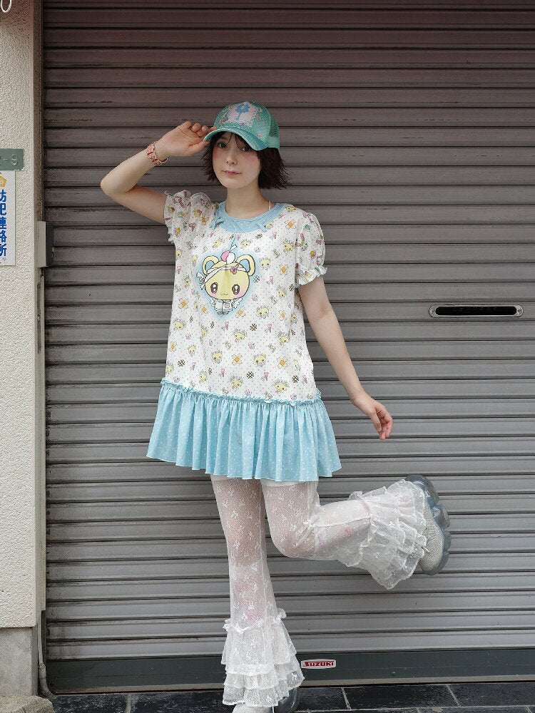 Printed Bear Bunny Fake Two Piece Dress【s0000017764】