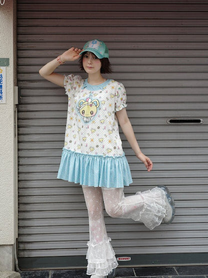 Printed Bear Bunny Fake Two Piece Dress【s0000017764】