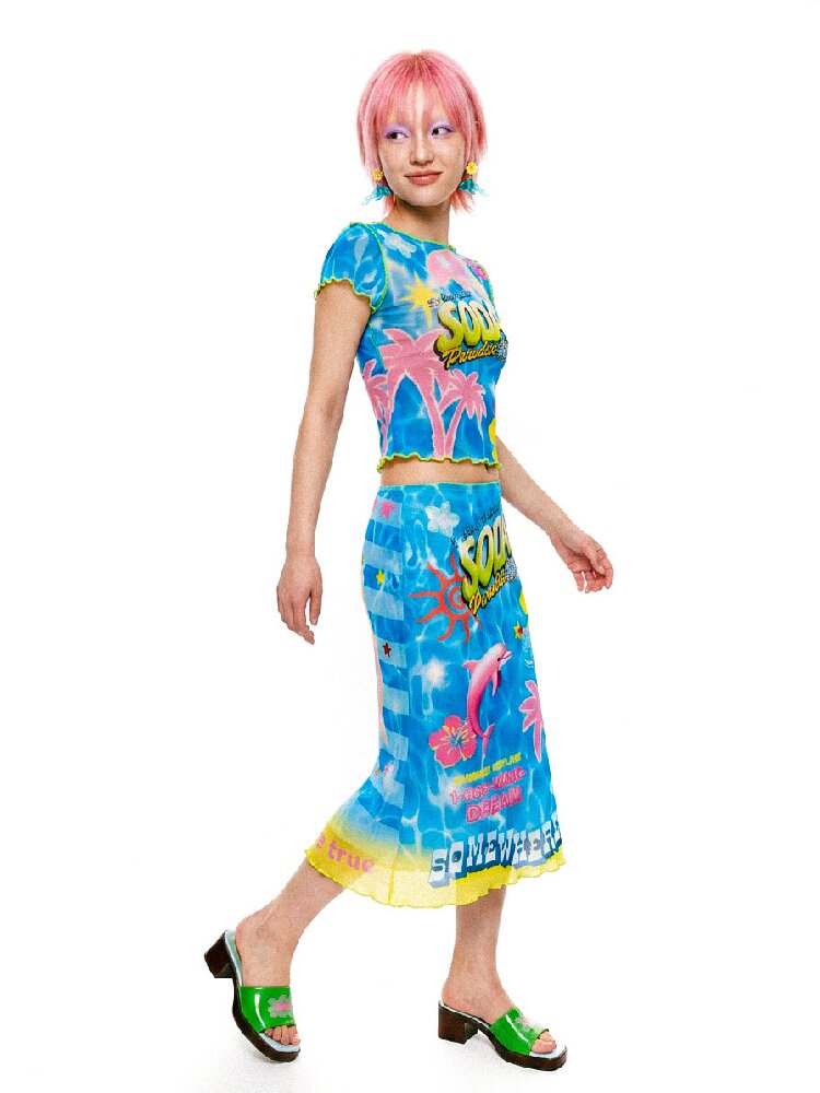 Mesh Short Sleeve Mermaid Dress【s0000017519】