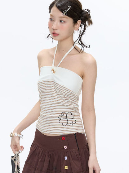 Diamond Striped Halterneck Top【s0000016386】