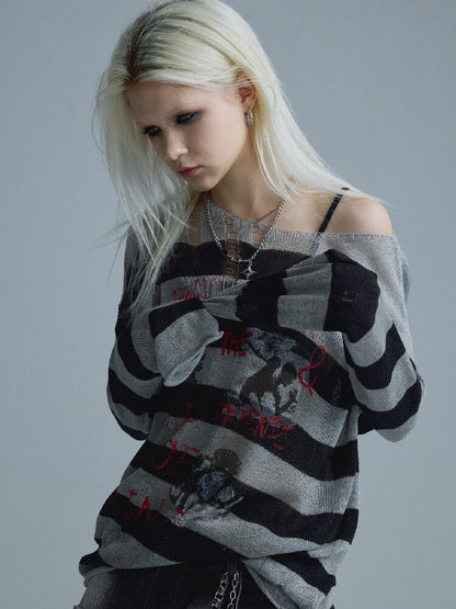 Light Asian Rock Striped Sweater【s0000018550】