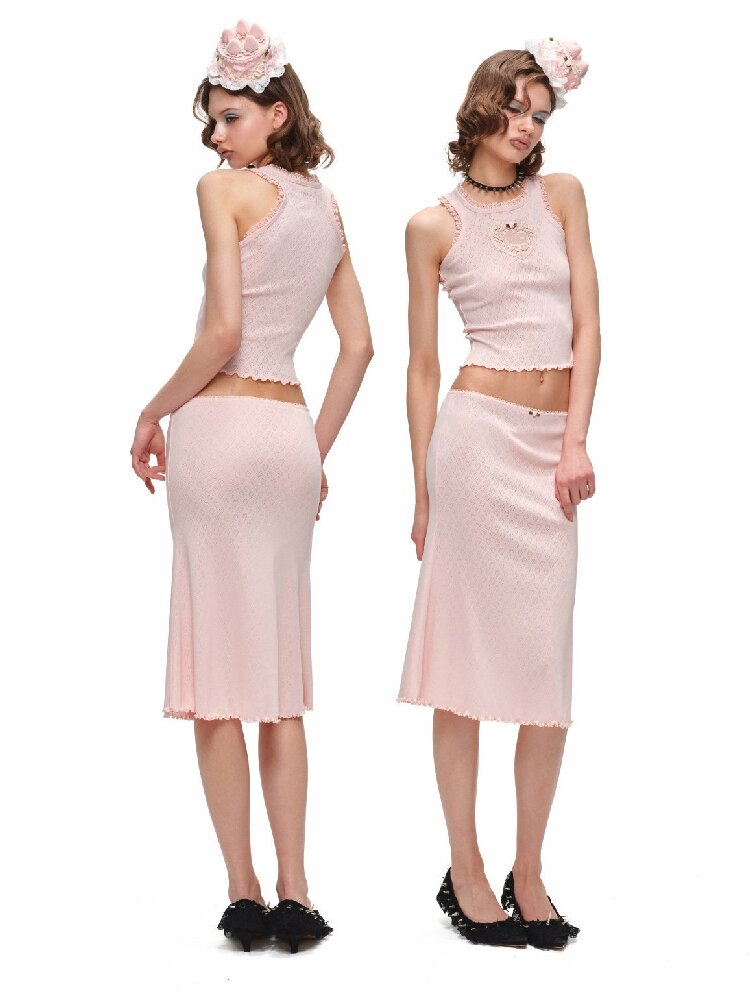 Jacquard Knitted Vest Midi Skirt【s0000016904】
