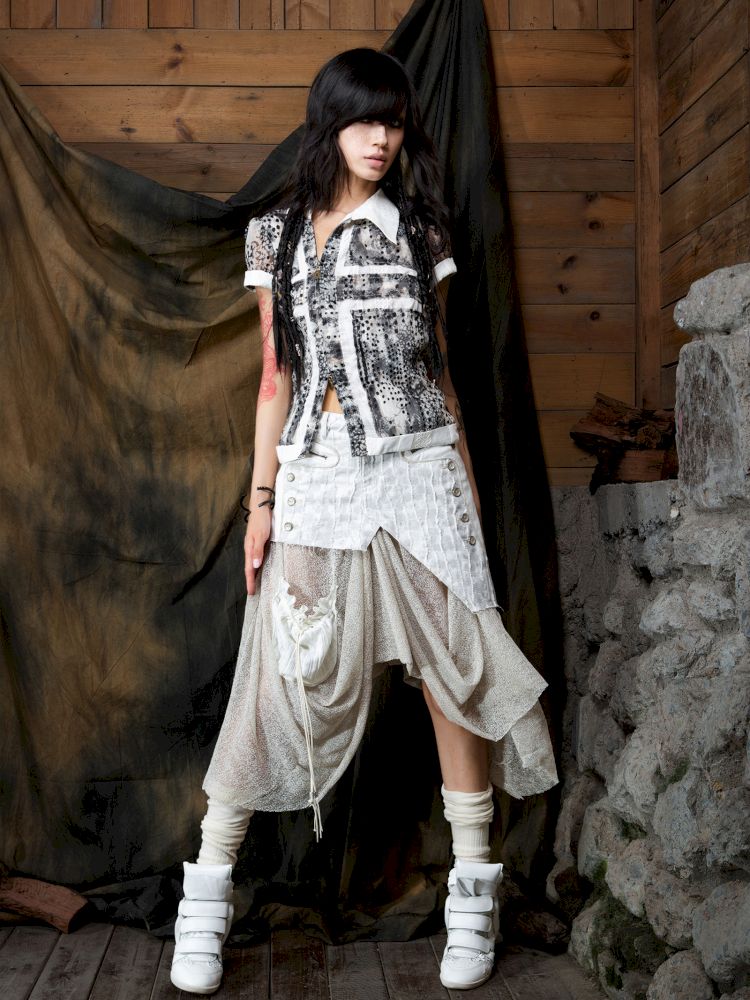 Patchwork Versatile Mesh Asymmetric Skirt【s0000013898】