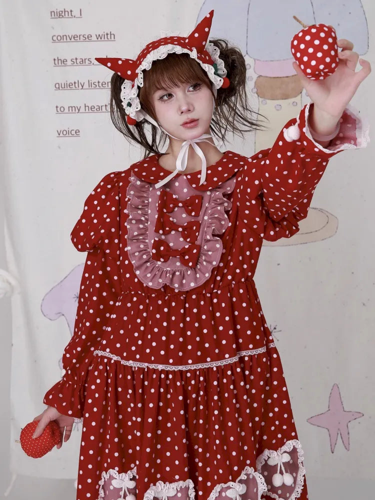Lolita old-fashioned red polka dot niche dress【s0000014109】