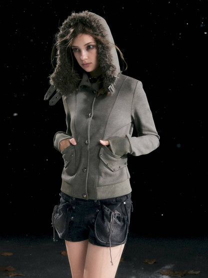 Fur Hood Vintage-Style Knit Jacket【s0000014426】