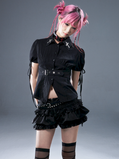 Bubble Sleeve Drawstring Shirt【s0000012946】