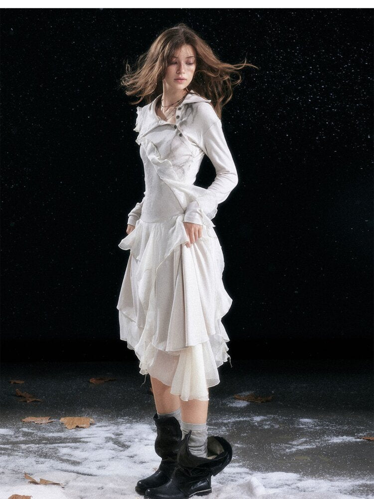 Smudged Print Ruffled Panel Dress【s0000015551】