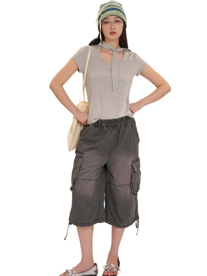 Small scarf short-sleeved tops【s0000013426】