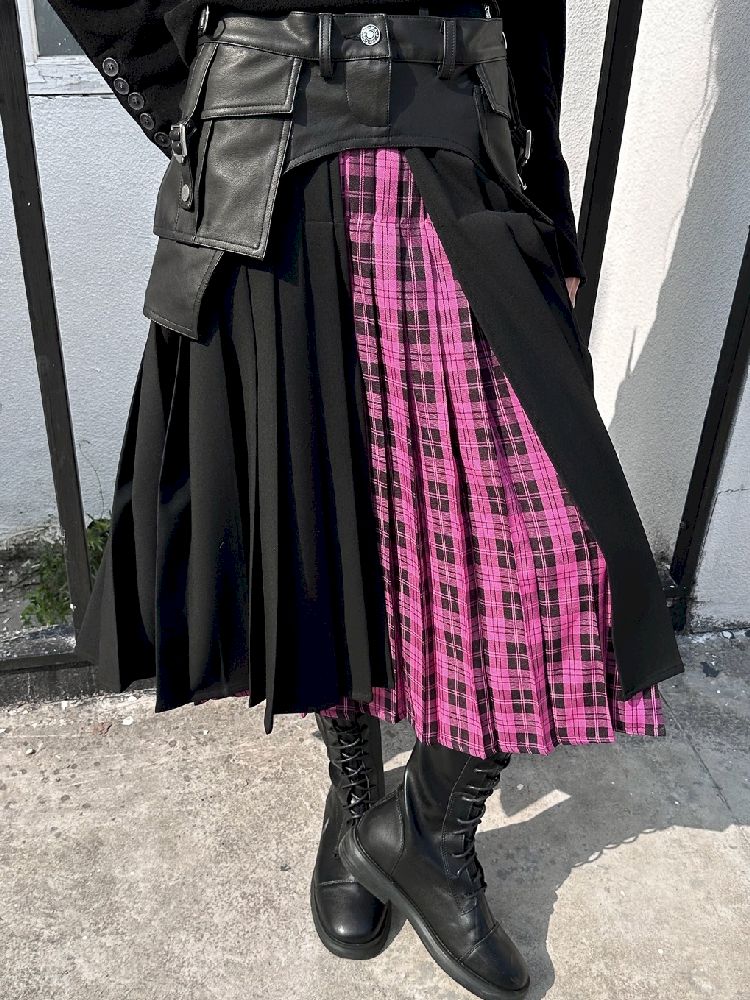 Patchwork Pleated Plaid Suit Skirt【s0000004722】