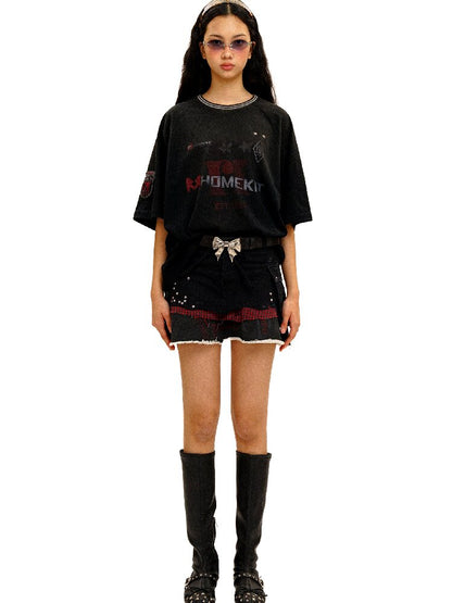 College Distressed T-Shirt Top【s0000016435】