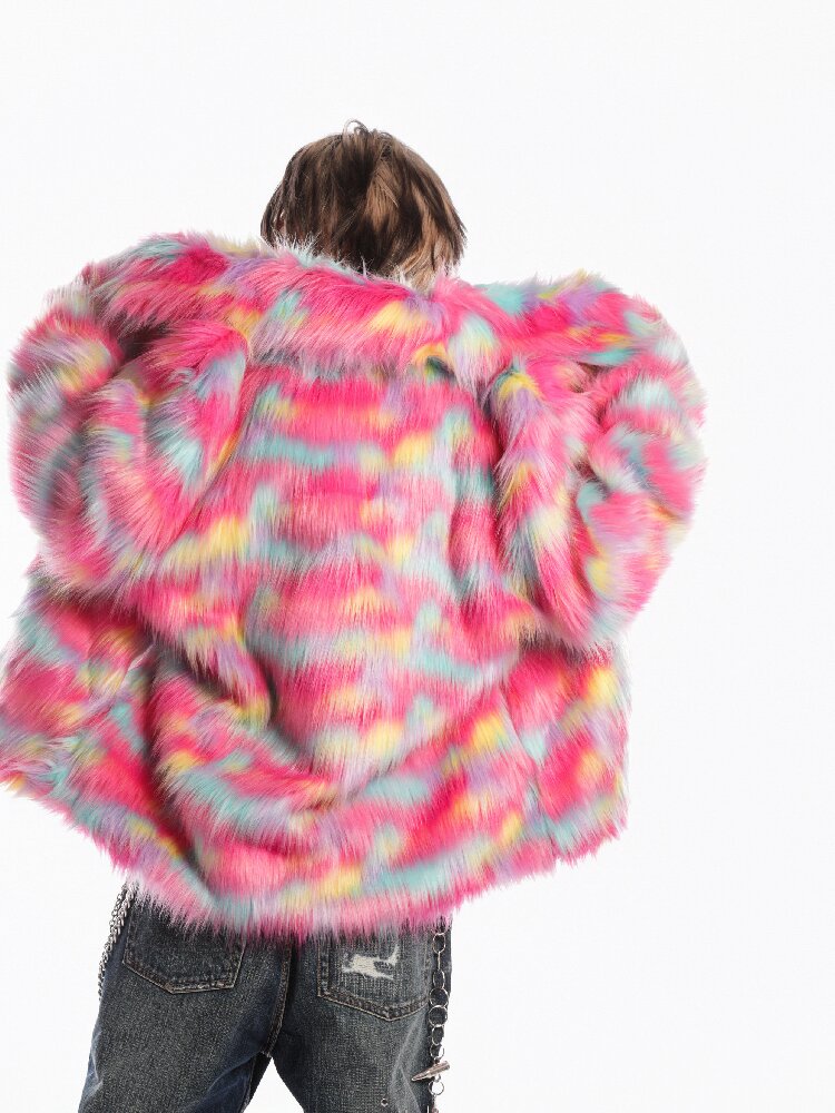Rainbow Colorful Faux Fur Coat【s0000019281】