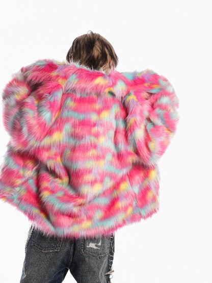 Rainbow Colorful Faux Fur Coat【s0000019281】