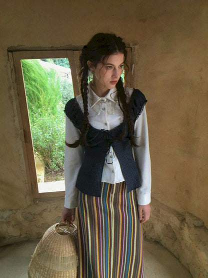 Blue Plaid Polka Dot Long Shirt【s0000014902】