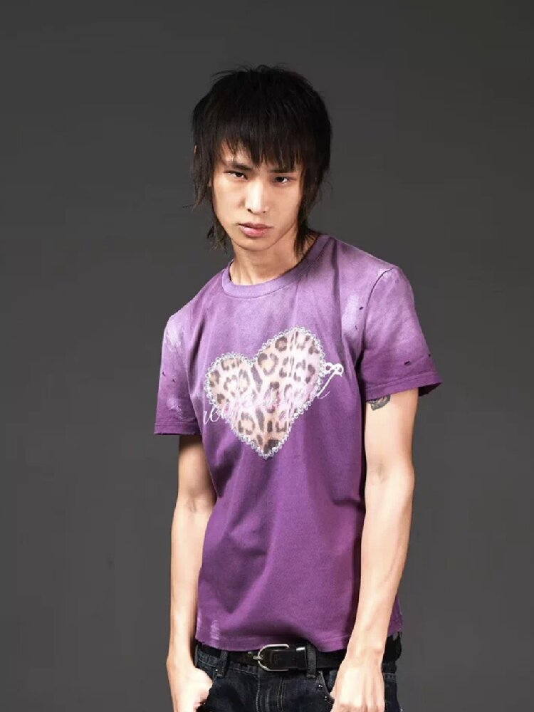 Leopard Heart Damaged Worn Tee【s0000018270】