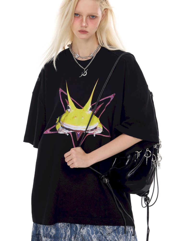 Rock Frog Print Loose Fit T-Shirt【s0000012978】