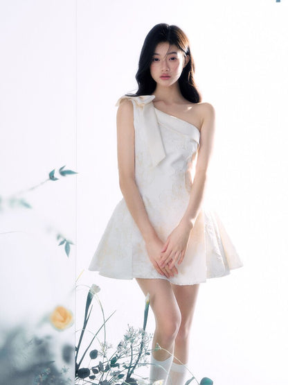 Flower Texture Bow Mini Dress【s0000015916】