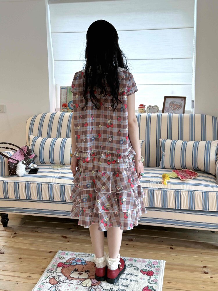 Strawberry Plaid Print Loose Shirt【s0000017511】