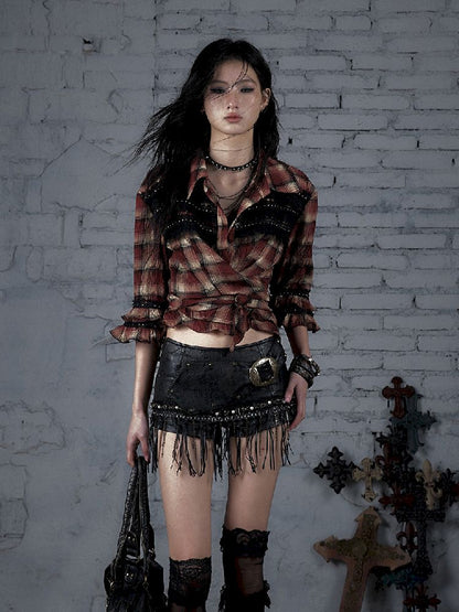 Flare Mid Sleeve Tie Short Blouse【s0000011820】