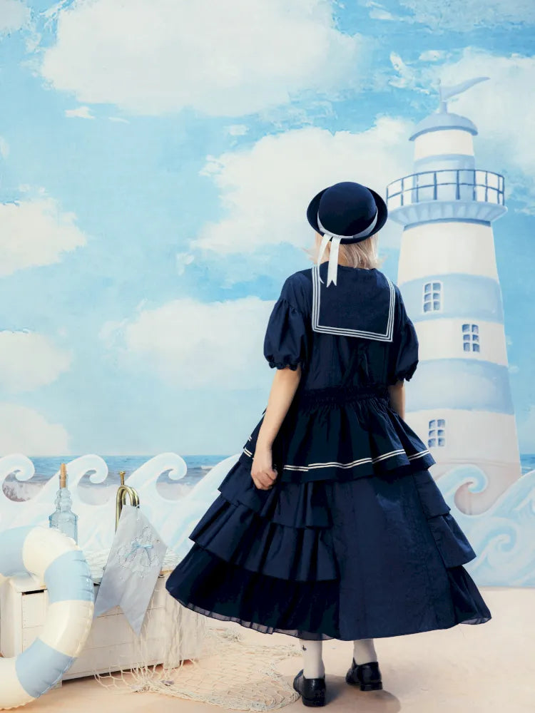 Navy Blue Layered Vest Apron【s0000014156】