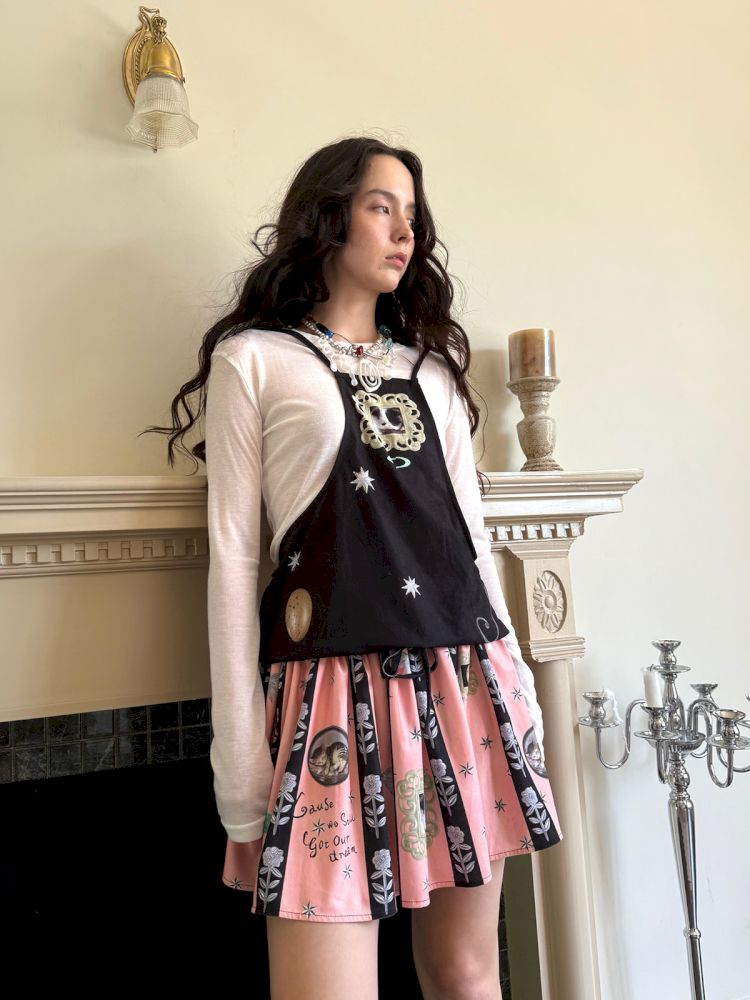 Metallic floral print vintage-inspired skirt【s0000013514】