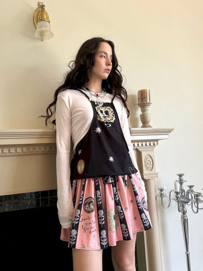 Metallic floral print vintage-inspired skirt【s0000013514】