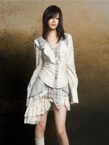 Ruffle Double Layer Collar Slim Shirt【s0000011814】