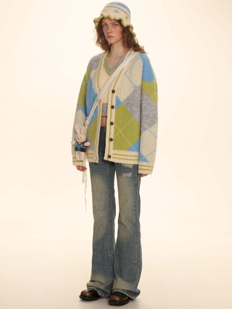 V-neck loose knit cardigan sweater【s0000006000】