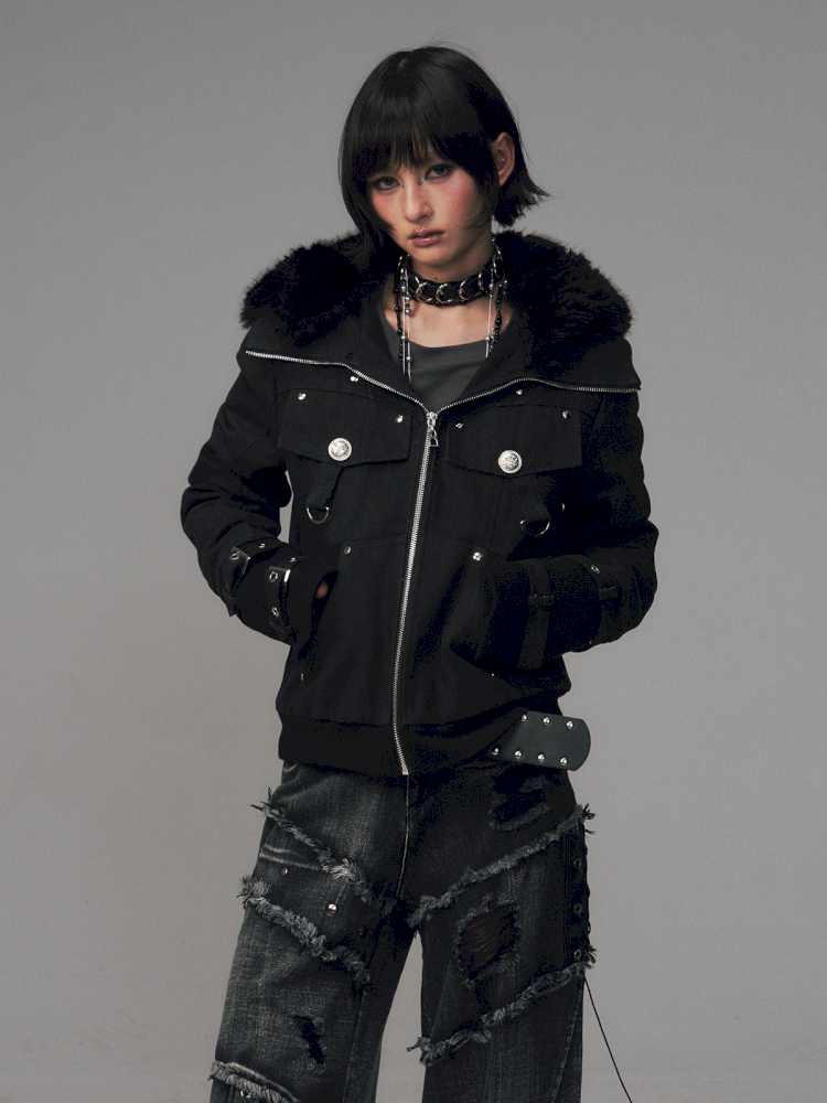 Vintage Sand Wash Detachable Hood Jacket【s0000014703】