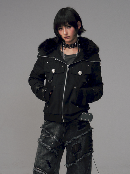 Vintage Sand Wash Detachable Hood Jacket【s0000014703】