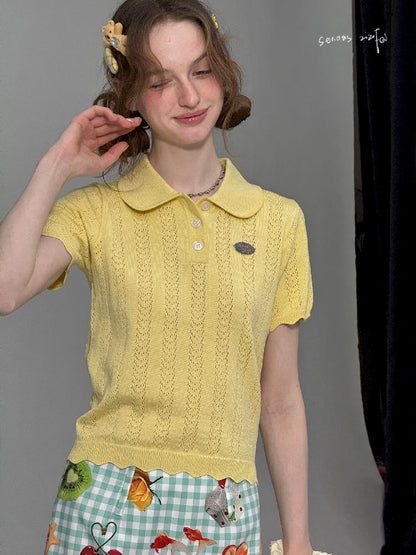 Doll Neck Knit Short Sleeve T-shirt【s0000012235】