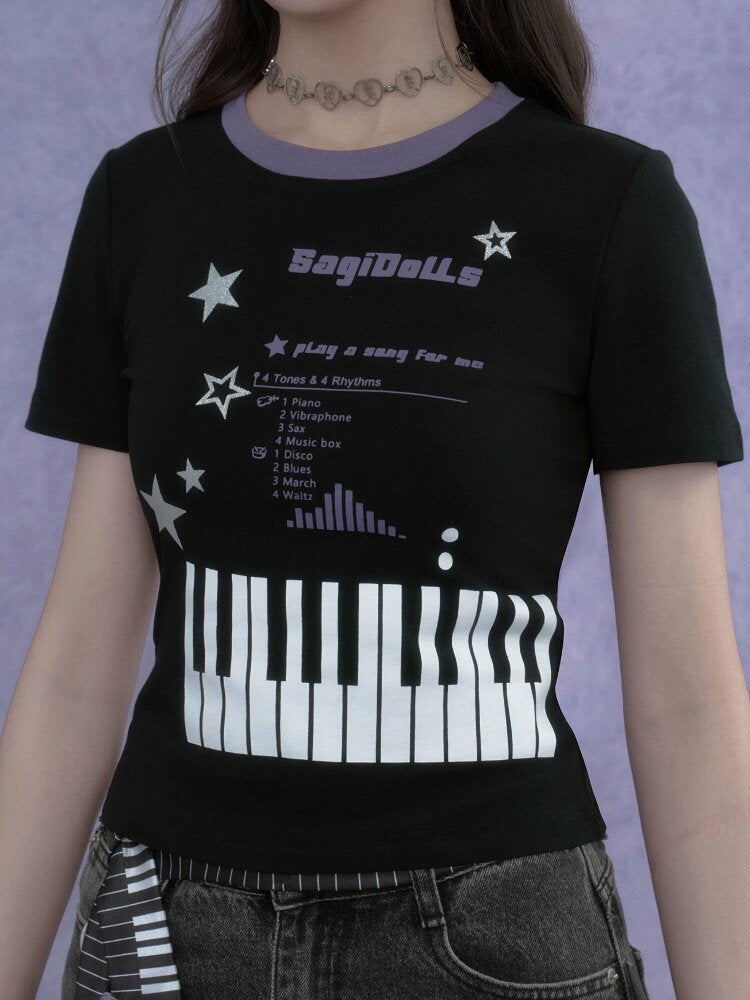 Piano Keys Music Print T-shirt【s0000017273】