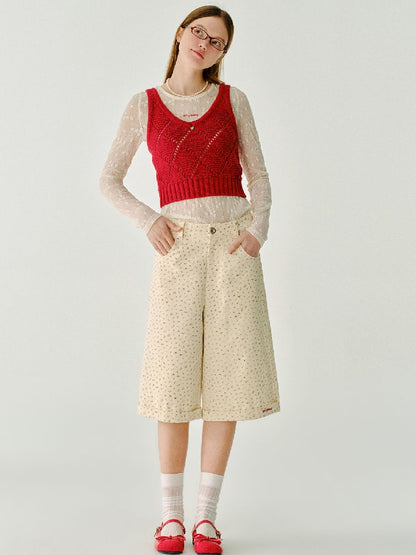 Cotton wide-legged five-minute pants【s0000011983】